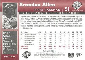 2010 MultiAd Pacific Coast League Top Prospects #22 Brandon Allen Back