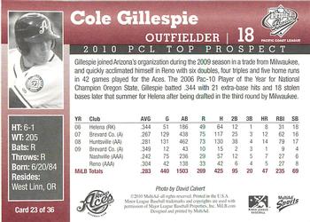 2010 MultiAd Pacific Coast League Top Prospects #23 Cole Gillespie Back