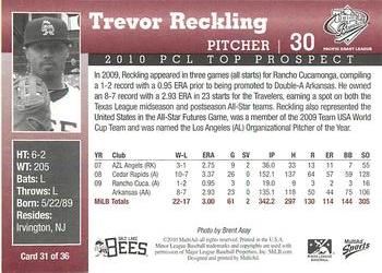 2010 MultiAd Pacific Coast League Top Prospects #31 Trevor Reckling Back