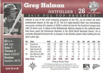 2010 MultiAd Pacific Coast League Top Prospects #32 Greg Halman Back