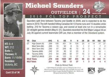2010 MultiAd Pacific Coast League Top Prospects #33 Michael Saunders Back