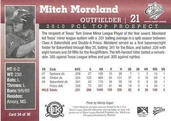 2010 MultiAd Pacific Coast League Top Prospects #34 Mitch Moreland Back