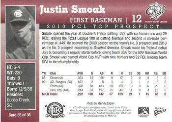 2010 MultiAd Pacific Coast League Top Prospects #35 Justin Smoak Back
