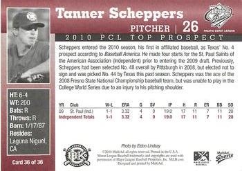 2010 MultiAd Pacific Coast League Top Prospects #36 Tanner Scheppers Back