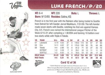 2010 MultiAd Pacific Coast League All-Stars #12 Luke French Back