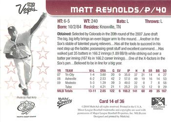 2010 MultiAd Pacific Coast League All-Stars #14 Matt Reynolds Back