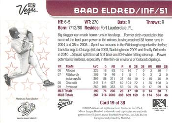 2010 MultiAd Pacific Coast League All-Stars #19 Brad Eldred Back