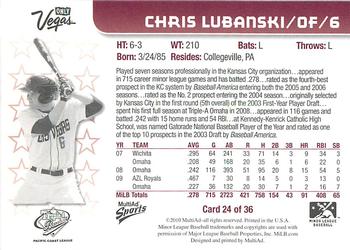 2010 MultiAd Pacific Coast League All-Stars #24 Chris Lubanski Back