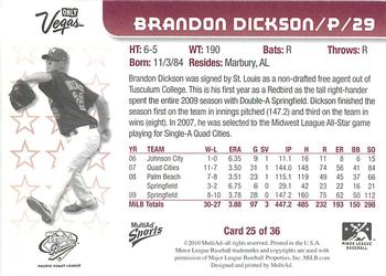 2010 MultiAd Pacific Coast League All-Stars #25 Brandon Dickson Back