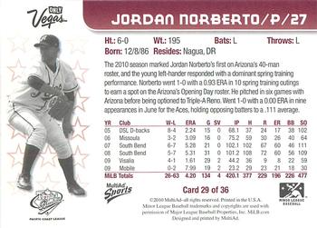 2010 MultiAd Pacific Coast League All-Stars #29 Jordan Norberto Back