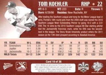 2011 MultiAd Pacific Coast League Top Prospects #19 Tom Koehler Back