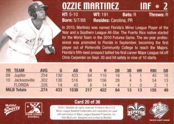 2011 MultiAd Pacific Coast League Top Prospects #20 Ozzie Martinez Back