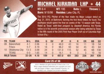 2011 MultiAd Pacific Coast League Top Prospects #25 Michael Kirkman Back