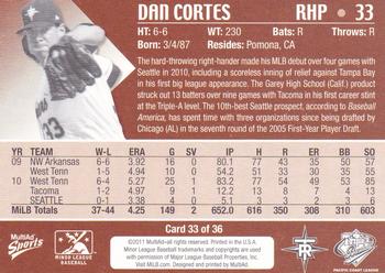 2011 MultiAd Pacific Coast League Top Prospects #33 Dan Cortes Back