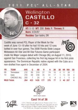 2011 MultiAd Pacific Coast League All-Stars #14 Welington Castillo Back