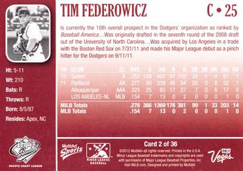 2012 MultiAd Pacific Coast League Top Prospects #2 Tim Federowicz Back