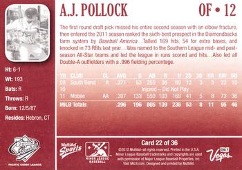 2012 MultiAd Pacific Coast League Top Prospects #22 A.J. Pollock Back