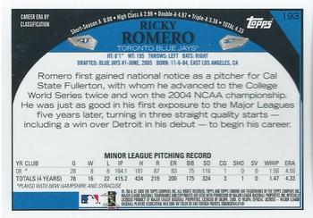 2009 Topps Chrome #193 Ricky Romero Back