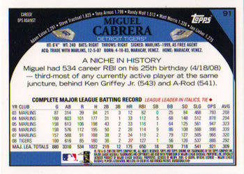 2009 Topps Chrome #91 Miguel Cabrera Back