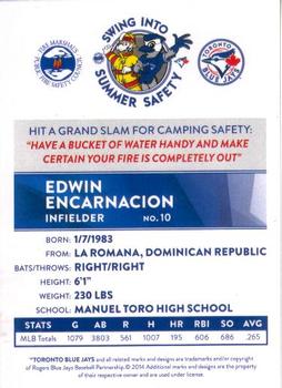 2014 Toronto Blue Jays Fire Safety #NNO Edwin Encarnacion Back