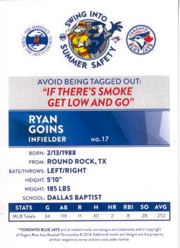 2014 Toronto Blue Jays Fire Safety #NNO Ryan Goins Back