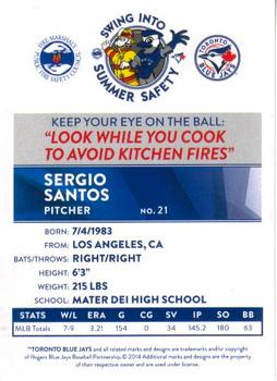2014 Toronto Blue Jays Fire Safety #NNO Sergio Santos Back