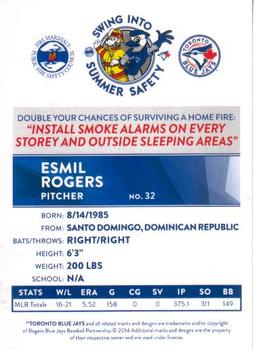 2014 Toronto Blue Jays Fire Safety #NNO Esmil Rogers Back