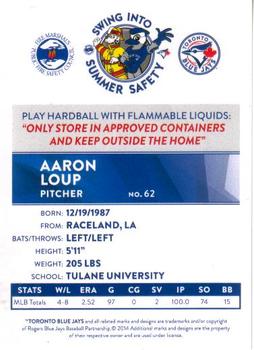 2014 Toronto Blue Jays Fire Safety #NNO Aaron Loup Back
