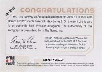 2011 In The Game Heroes & Prospects - Full Body Autographs Silver #A-ZW Zack Wheeler Back
