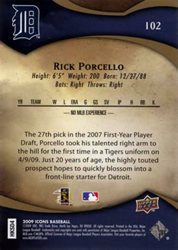2009 Upper Deck Icons #102 Rick Porcello Back