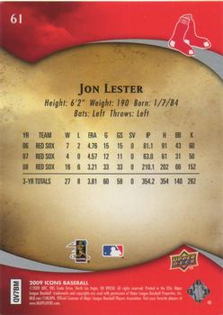 2009 Upper Deck Icons #61 Jon Lester Back