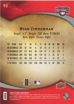 2009 Upper Deck Icons #93 Ryan Zimmerman Back