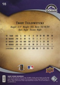 2009 Upper Deck Icons #98 Troy Tulowitzki Back