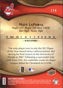 2009 Upper Deck Icons #114 Matt LaPorta Back