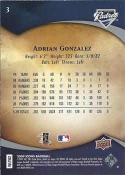 2009 Upper Deck Icons #3 Adrian Gonzalez Back