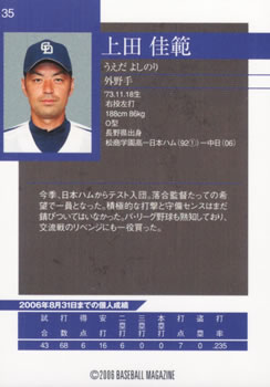2006 BBM Chunichi Dragons Central League Champions #35 Yoshinori Ueda Back