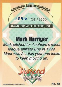 2000 Diamond Authentics Autographs #2 Mark Harriger Back