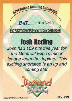 2000 Diamond Authentics Autographs #13 Josh Reding Back