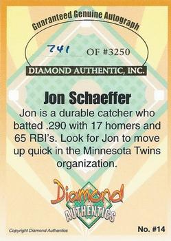 2000 Diamond Authentics Autographs #14 Jon Schaeffer Back