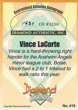2000 Diamond Authentics Autographs #19 Vince LaCorte Back