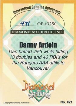 2000 Diamond Authentics Autographs #21 Danny Ardoin Back