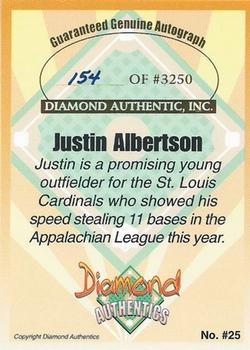 2000 Diamond Authentics Autographs #25 Justin Albertson Back