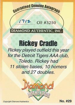 2000 Diamond Authentics Autographs #29 Rickey Cradle Back