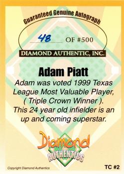 2000 Diamond Authentics Autographs - Triple Crown Autographs #TC2 Adam Piatt Back