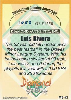 2000 Diamond Authentics Autographs - Magnificent 7 Autographs #MS2 Luis Rivera Back