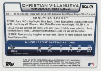 2012 Bowman Chrome - Prospects Autographs #BCA-CV Christian Villanueva Back