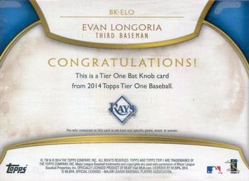 2014 Topps Tier One - Bat Knobs #BK-ELO Evan Longoria Back