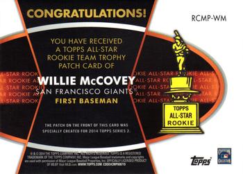 2014 Topps - All-Star Rookie Cup Manufactured Patch #RCMP-WM Willie McCovey Back