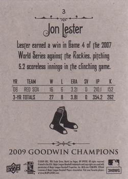 2009 Upper Deck Goodwin Champions #3 Jon Lester Back