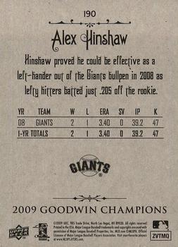 2009 Upper Deck Goodwin Champions #190 Alex Hinshaw Back